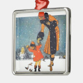 Fütternd Vögel im Schnee Silbernes Ornament (Links)
