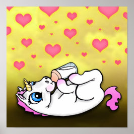 Fütterte des Baby-Einhorns - Rosa - Drucken Poster