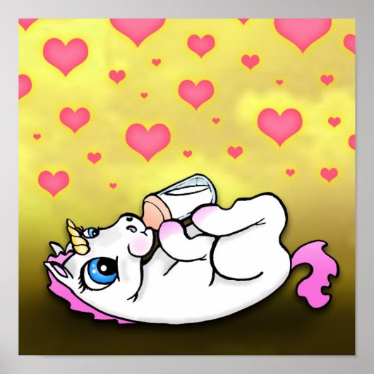 Fütterte des Baby-Einhorns - Rosa - Drucken Poster (Vorne)