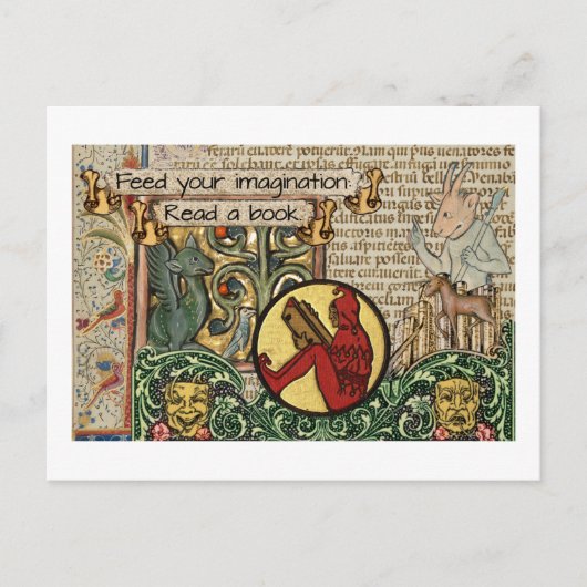 Füttre deine Fantasie: Buch lesen Postkarte (Vorderseite)