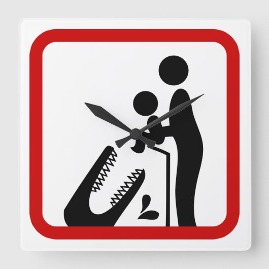 Füttre dem Krokodil-Zoozeichen kein Baby Quadratische Wanduhr (Vorderseite)