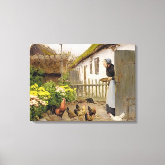 Füttre der Hühner (von H.A. Brendekilde) Leinwanddruck (Vorderseite)