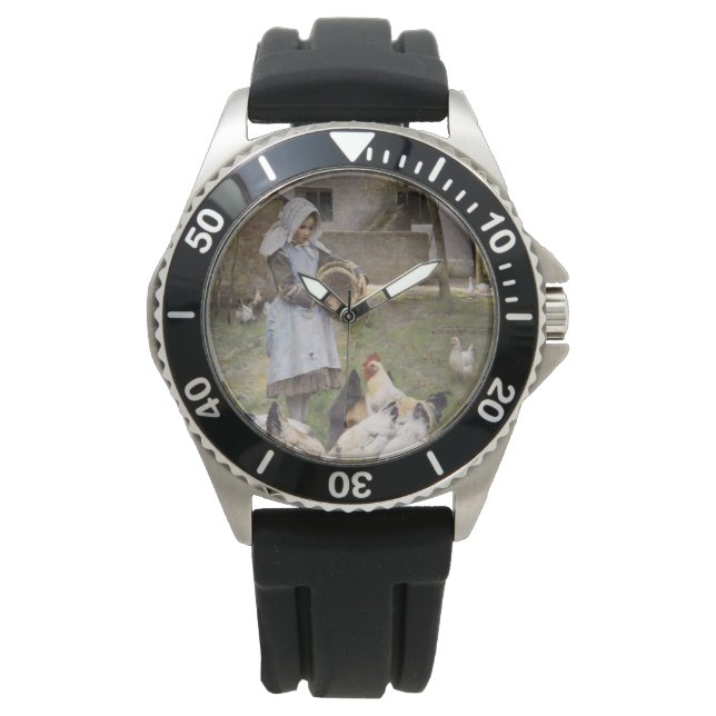 Füttre der Hühner (von Walter Frederick Osborne) Armbanduhr (Vorderseite)