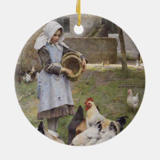 Füttre der Hühner (von Walter Frederick Osborne) Keramik Ornament (Hinten)