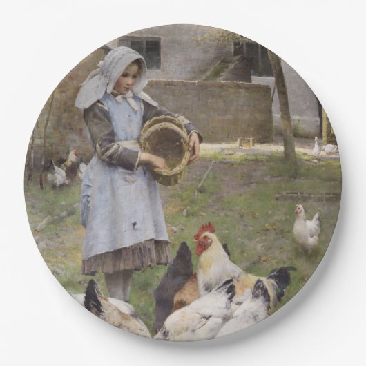 Füttre der Hühner (von Walter Frederick Osborne) Pappteller (Vorderseite)