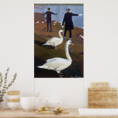 Füttre der Schwäne am runden Teich Poster (Küche)