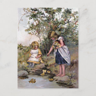 Füttre der Vintagen Illustration der Enten Postkarte