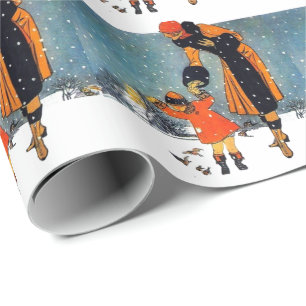 Füttre der Vögel an einem schneesicheren Tag Geschenkpapier