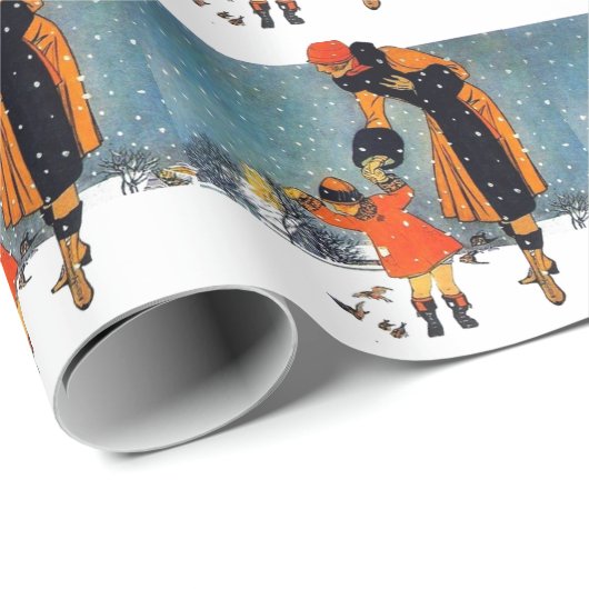 Füttre der Vögel an einem schneesicheren Tag Geschenkpapier (Rolleneckpunkt)