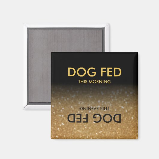 Füttre Hund Erinnerung Magnet Schwarz, Gold Glitze (Vorderseite/Rückseite)