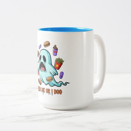 Füttre mich oder ich Boo Ghost Halloween Zweifarbige Tasse (VorderseiteRechts)
