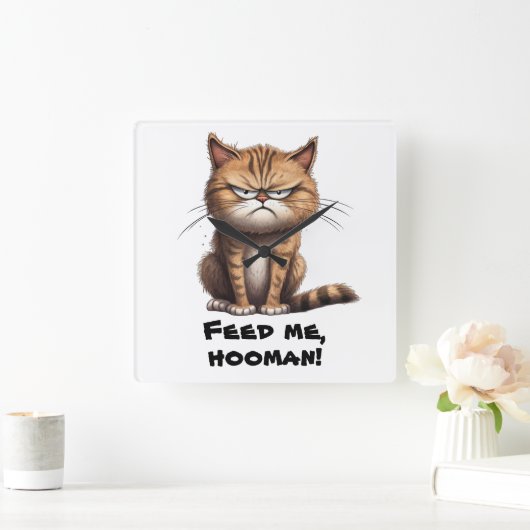 Füttre mir, Hooman! Funny Quadratische Wanduhr (Zuhause)