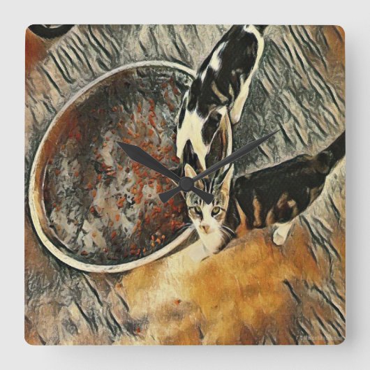 Füttre Zeit! Quadratische Wanduhr (Vorderseite)