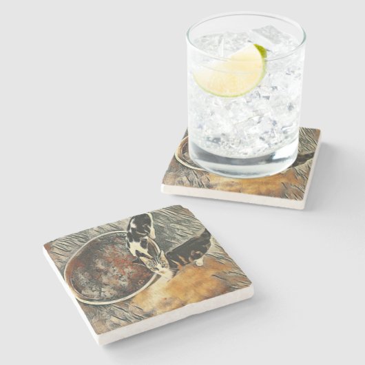 Füttre Zeit! Steinuntersetzer (Seitenansicht)