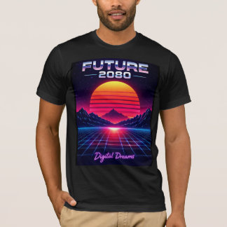 Future 2080 Digitale Träume Retro Neon Kunst Druck T-Shirt