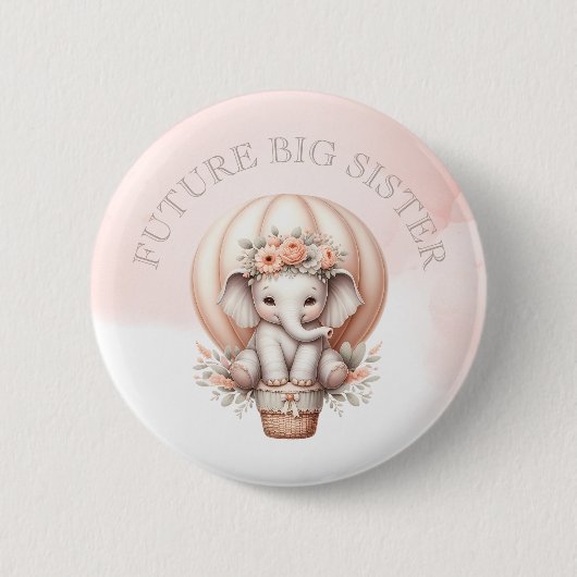 Future Big Sister Baby Shower Peach Elephant Button (Vorderseite)