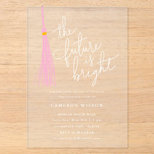 Future Bright Light Pink Quaste Abschlussfeier Acryleinladungen
