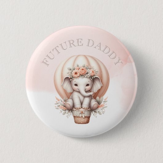Future Daddy Baby Shower Peach Elephant Button (Vorderseite)