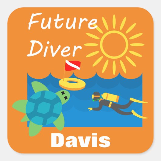 Future Diver Design - Square Stickers (Vorderseite)
