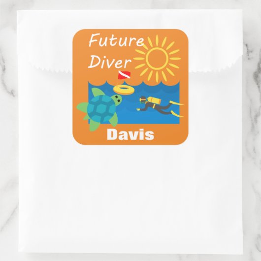 Future Diver Design - Square Stickers (Tasche)