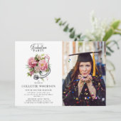 Future Doctor Floral Stethoscope Foto Abschluss Einladung (Stehend Vorderseite)