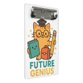 Future Genius - Niedliche Katze mit Essentials Mini Klemmbrett (Schrägansicht)
