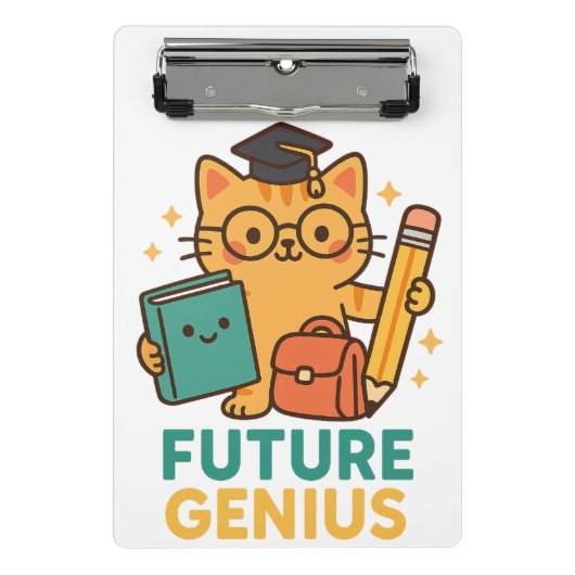 Future Genius - Niedliche Katze mit Essentials Mini Klemmbrett (Vorderseite)