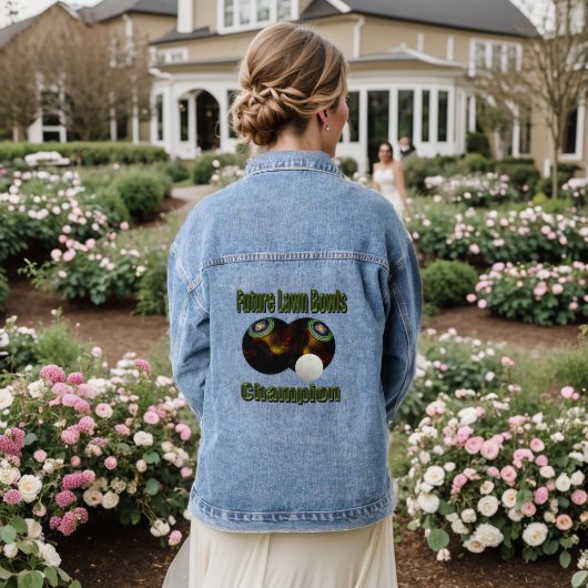 Future Lawn Bowls Champion, Ladys Denim Jacket Jeansjacke (Hochzeit Rückseite)