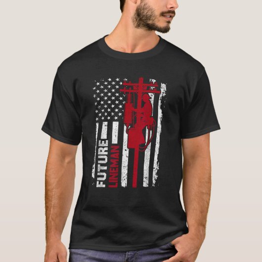 Future Lineman American Flag Electric Cable 4. T-Shirt (Vorderseite)