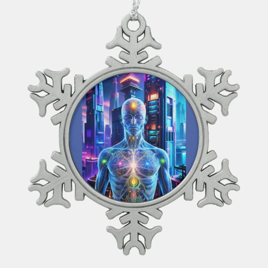 Future Man Schneeflocken Zinn-Ornament (Vorderseite)