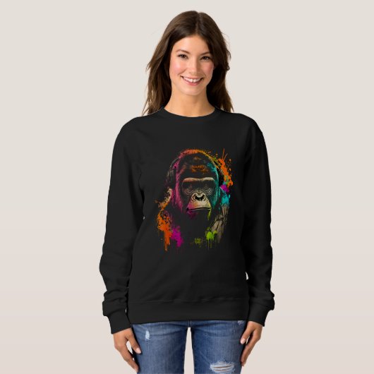 Future Monkey Dj Retro Party Gorilla Dj Synthwave Sweatshirt (Vorne ganz)