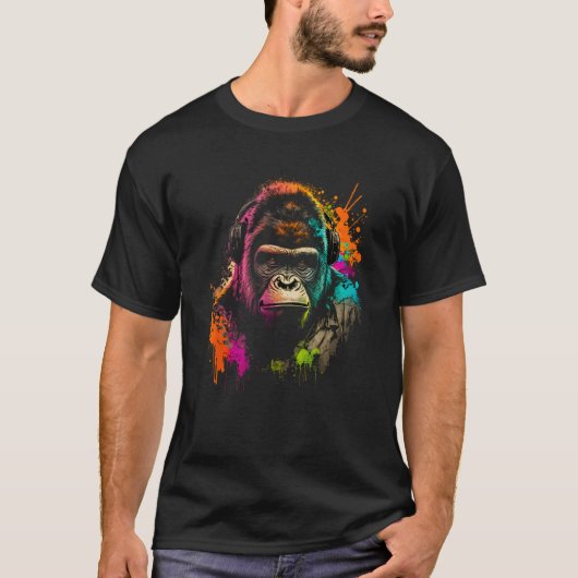 Future Monkey Dj Retro Party Gorilla Dj Synthwave T-Shirt (Vorderseite)