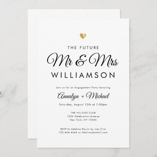 Future Mr. and Mrs. Chic Gold Engagement Party Einladung (Vorne/Hinten)