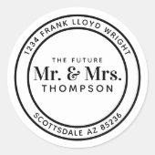 Future Mr. and Mrs Round Wedding Rücksendeadresse Runder Aufkleber (Vorderseite)
