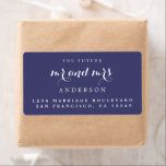 Future Mr. Chic Script Wedding Rücksendeadresse<br><div class="desc">Chic, modern und einfach Brautadressen-Label mit dem Text future mr mrs in weißer, eleganter, handgeschriebener Schrift Kalligraphie und stilvoller Typografie auf marinebasischem Hintergrund. Fügen Sie einfach Ihren Namen und Ihre Adresse hinzu. Exklusiv für Sie entworfen von Happy Dolphin Studio. Wenn Sie Hilfe oder passende Produkte benötigen, kontaktieren Sie uns bitte...</div>
