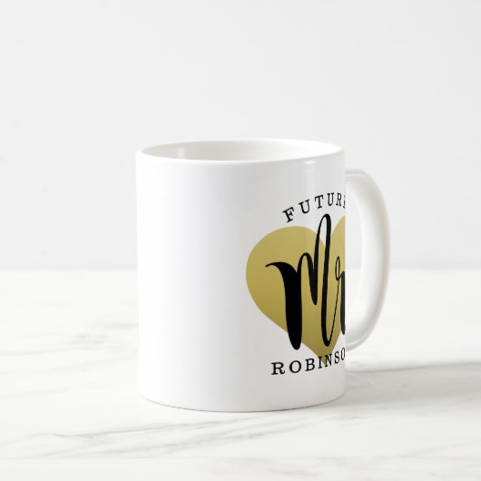Future Mr Gold Heart Custom Wedding Monogram Kaffeetasse (VorderseiteRechts)