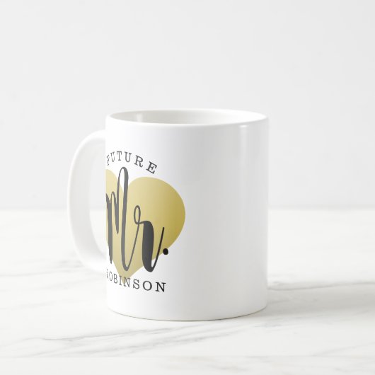 Future Mr Gold Heart Custom Wedding Monogram Kaffeetasse (Vorderseite Links)