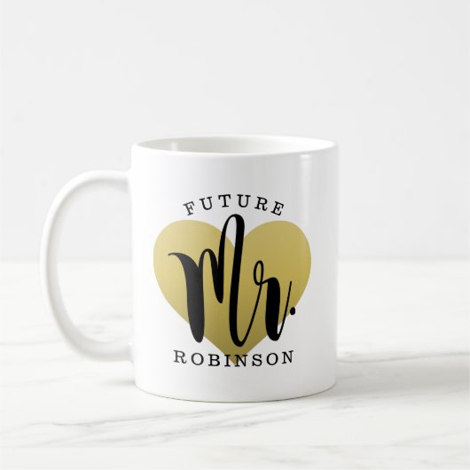 Future Mr Gold Heart Custom Wedding Monogram Kaffeetasse (Links)