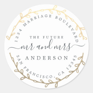 Future Mr. Gold Wreath Wedding Rücksendeadresse Runder Aufkleber