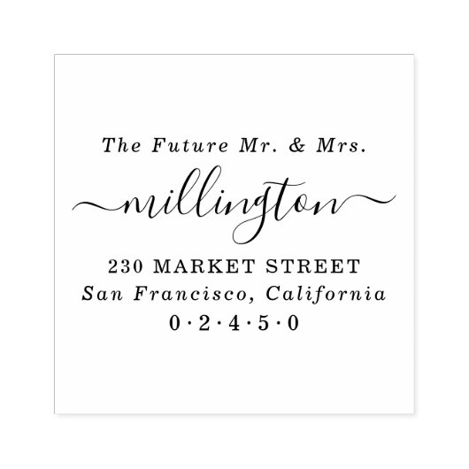 Future Mr. & Mrs. Elegant Script Name Rücksendeadr Gummistempel (Prägung)