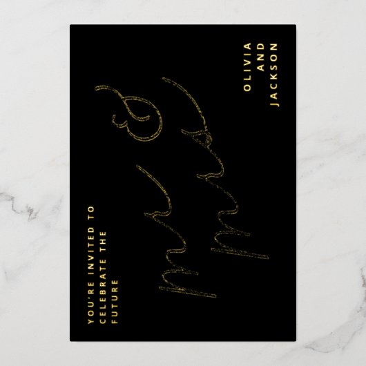 Future Mr. & Mrs. Script Foto Save the Date Folieneinladung (Vorderseite)