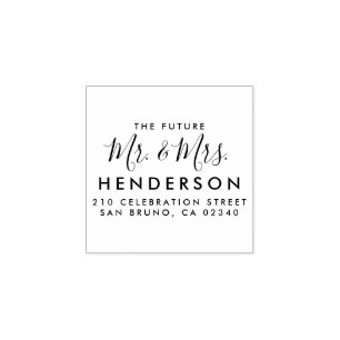 Future Mr. & Mrs. Script Moderne Name Rücksendead Gummistempel