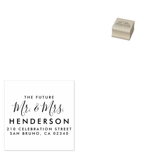 Future Mr. & Mrs. Script Moderne Name Rücksendeadr Gummistempel (Stempel)