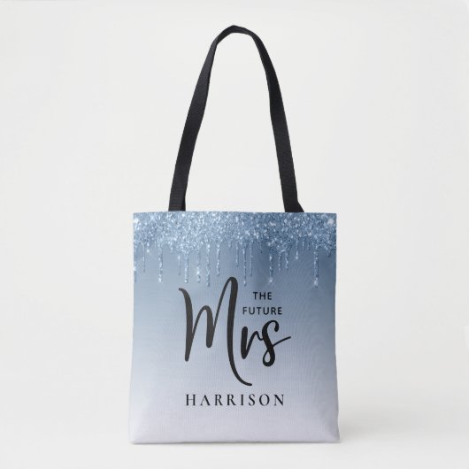 Future Mrs Blue Glitzer Tropfen Personalisiert Tasche (Vorderseite)