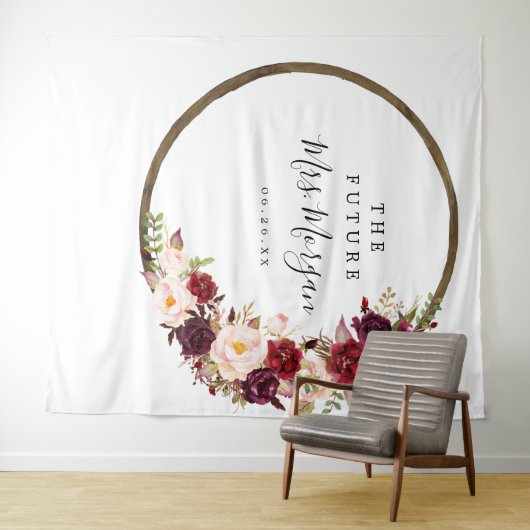 Future Mrs Brautparty Backdrop Boho Burgundy Wandteppich (Beispiel (Horizontal))