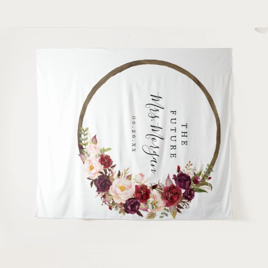 Future Mrs Brautparty Backdrop Boho Burgundy Wandteppich (Vorderseite (Horizontal))