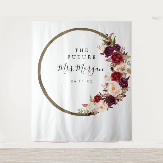 Future Mrs Brautparty Backdrop Boho Burgundy Wandteppich (Vorderseite)