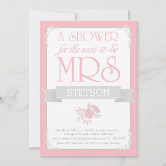 Future Mrs Brautparty Invite | Blush Pink Grau Einladung (Vorderseite)