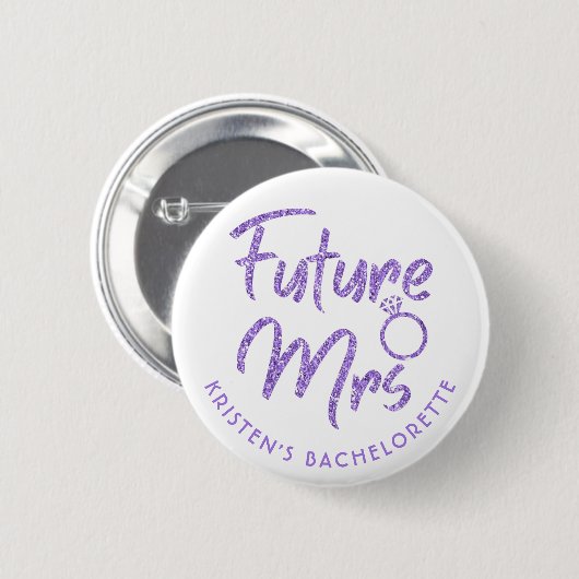 Future Mrs Brautparty Violet Glitzer Button (Vorne & Hinten)