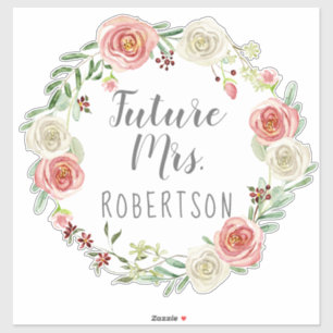 Future Mrs Bridal Watercolor Rose Floral Wreath Aufkleber